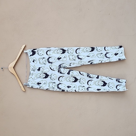 SHEKOU Straight Leg Pants Small Artsy Grafitti Faces Doodle Streetwear Punk Rave - Picture 4 of 12